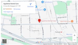 Static map showing the location of Appletree Dental Care
